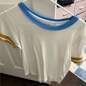 We The Free White Tee with Blue Trim